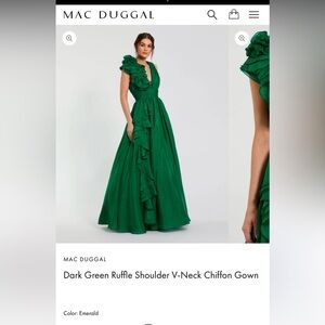 Mac Duggal Emerald Green Chiffon Gown
